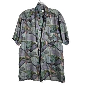 Vtg STOCK OPTIONS S Silk Men Abstract Short Sleeve Button Up Lightweight Shirt